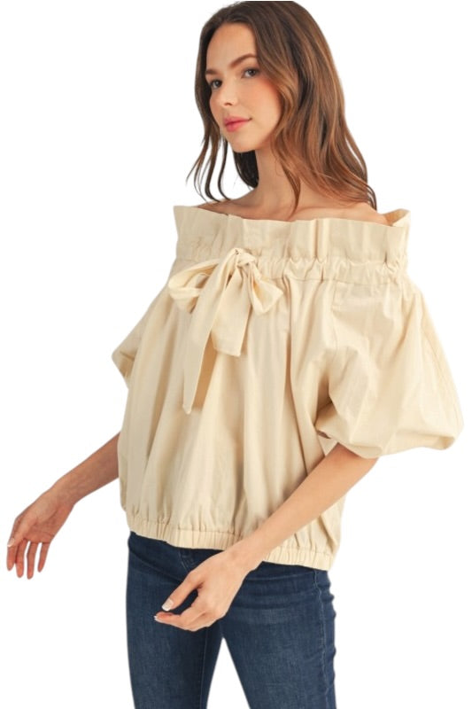 Drawstring Neckline Poplin Top- 2 Colors