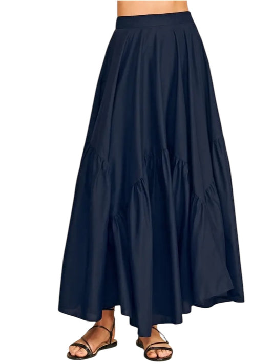 Asymmetrical Poplin Midi Skirt in Navy