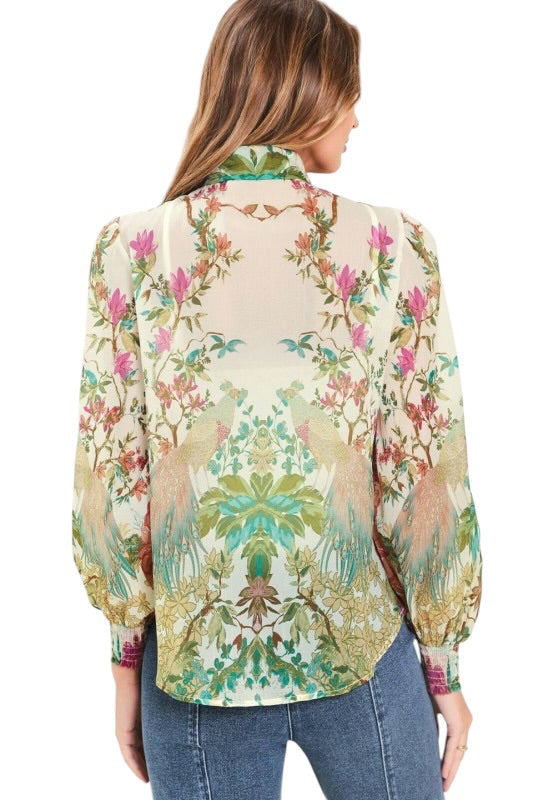 Peacock Tie Front Blouse