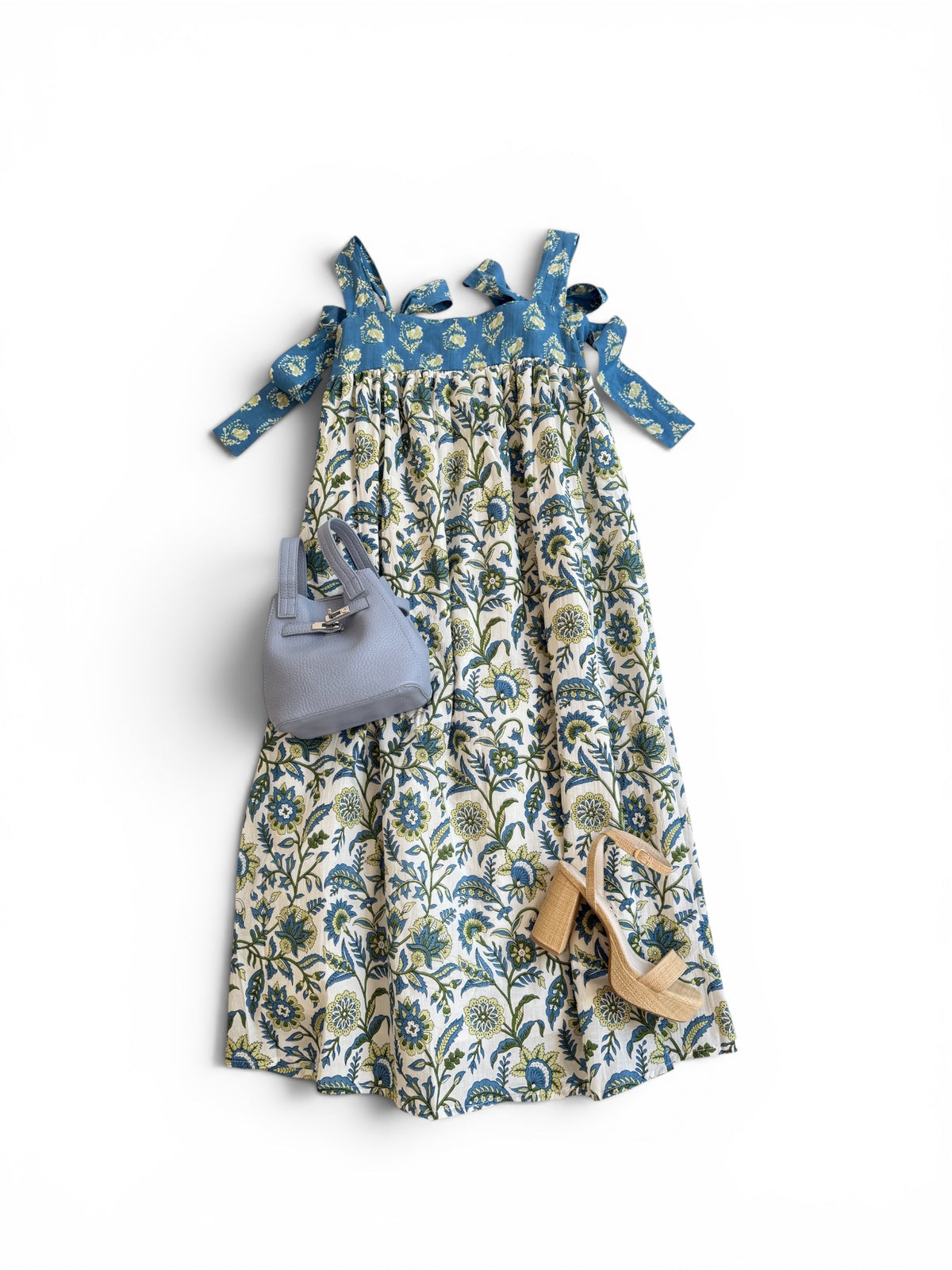 Summer Blues Tie Shoulder Midi