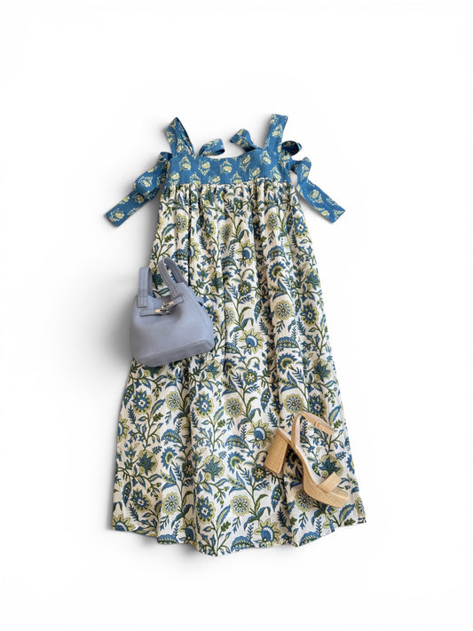 Summer Blues Tie Shoulder Midi