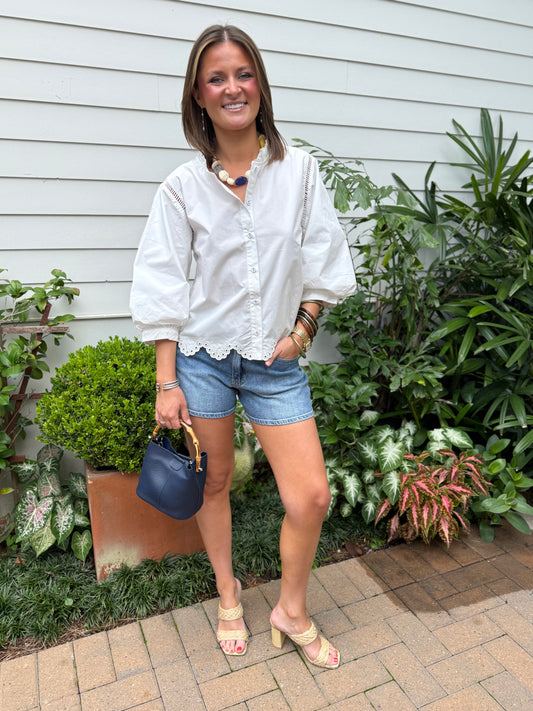 Scallop Hem Eyelet Top