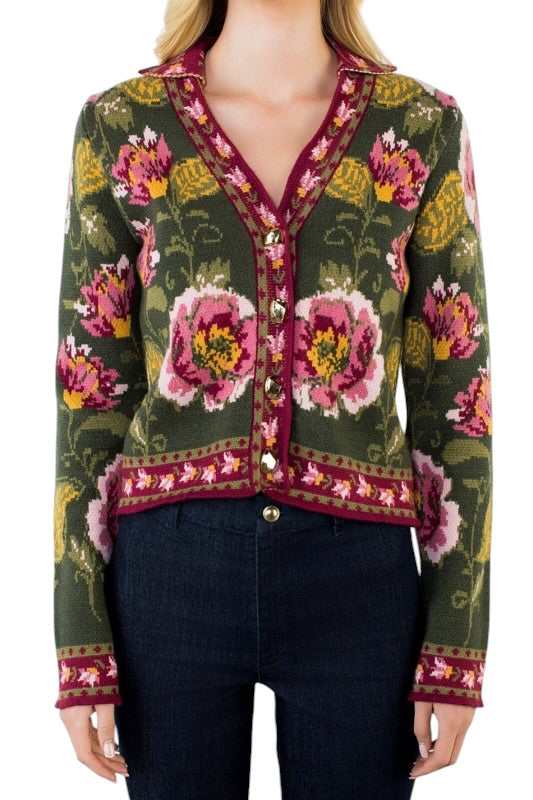 Olive Florals Cardigan