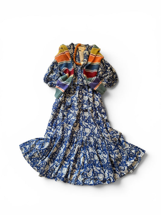 Meg Midi in Blue Floral Vine