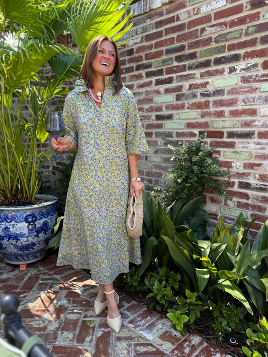Jena Midi in Lime Floral Vine