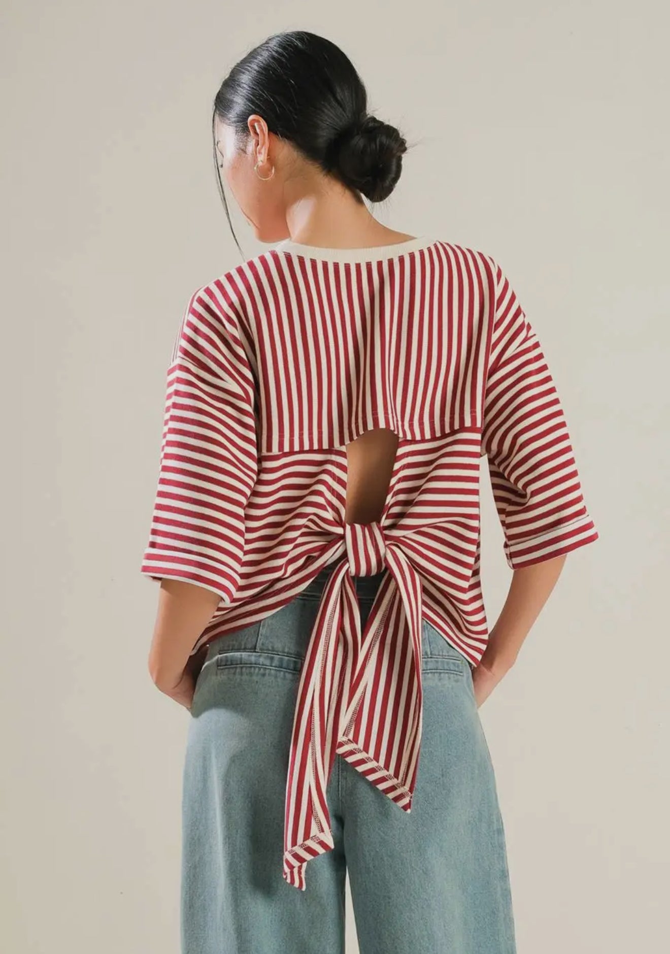 Knit Stripe Tee w/ Back Tie