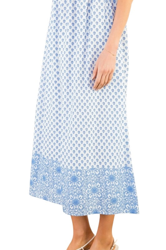 Blue & White Smocked Midi