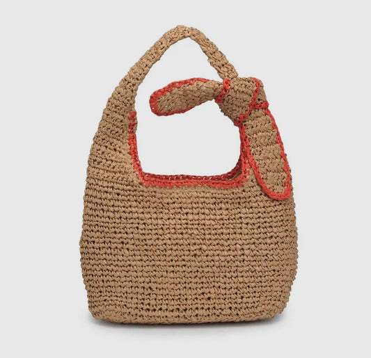 Raffia Knot Tote in Coral