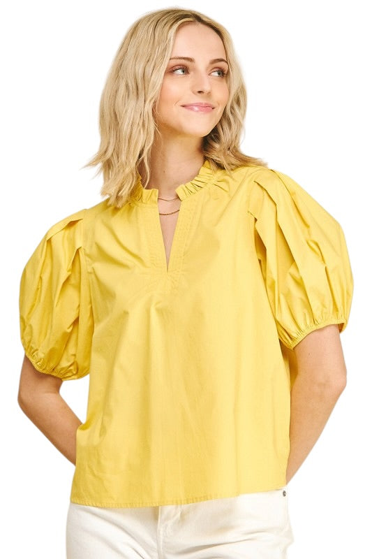 Pleated Sleeve Top - 2 Colors