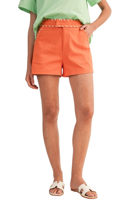 Orange Whipstitch Shorts