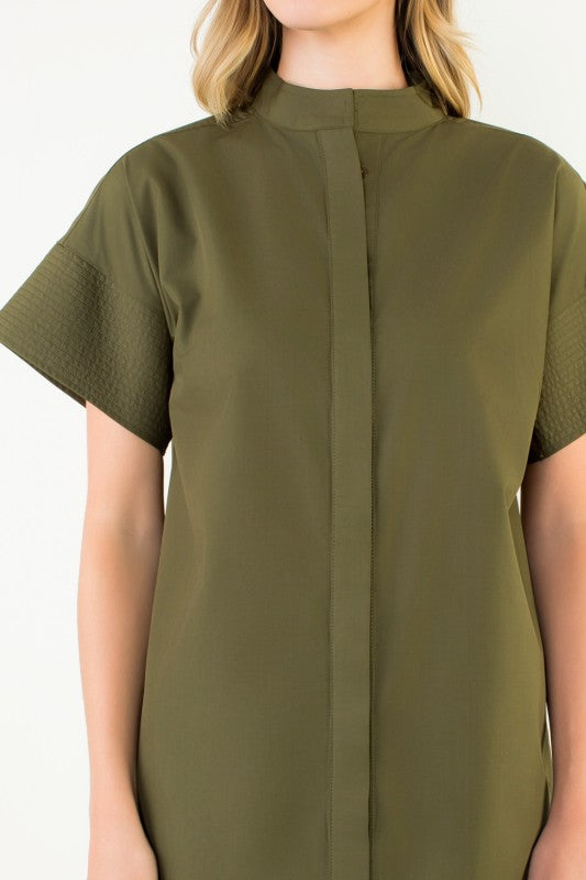Stitched Poplin Shirt Dress in Olive