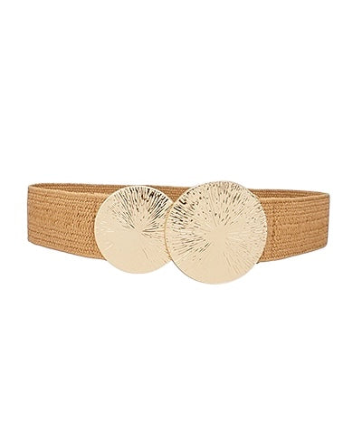 Gold Disk Raffia Belt