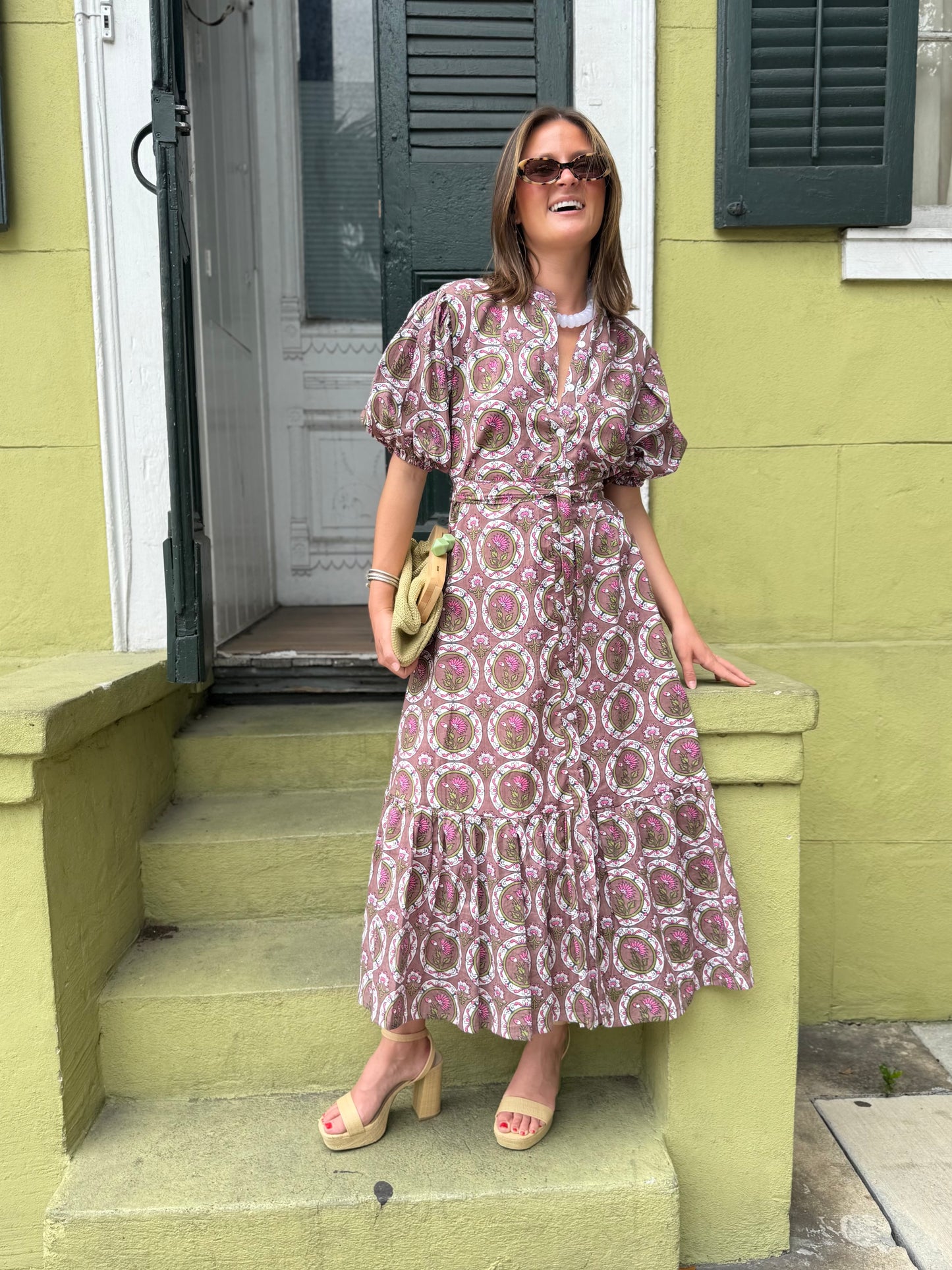 Meg Midi in Peri & Pink Circles