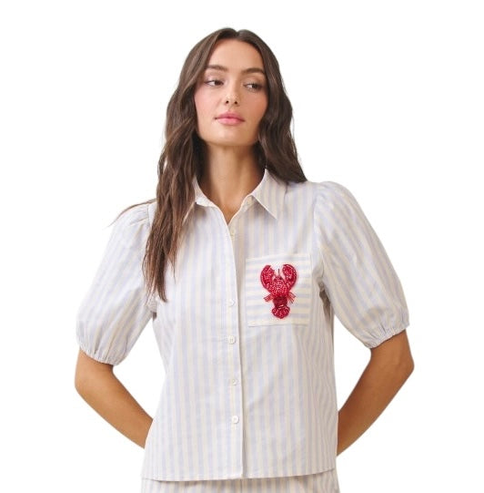 Beaded Crawfish Poplin Top