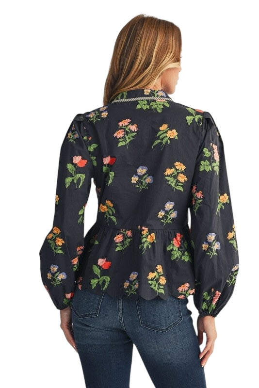 Black Floral Peplum Top