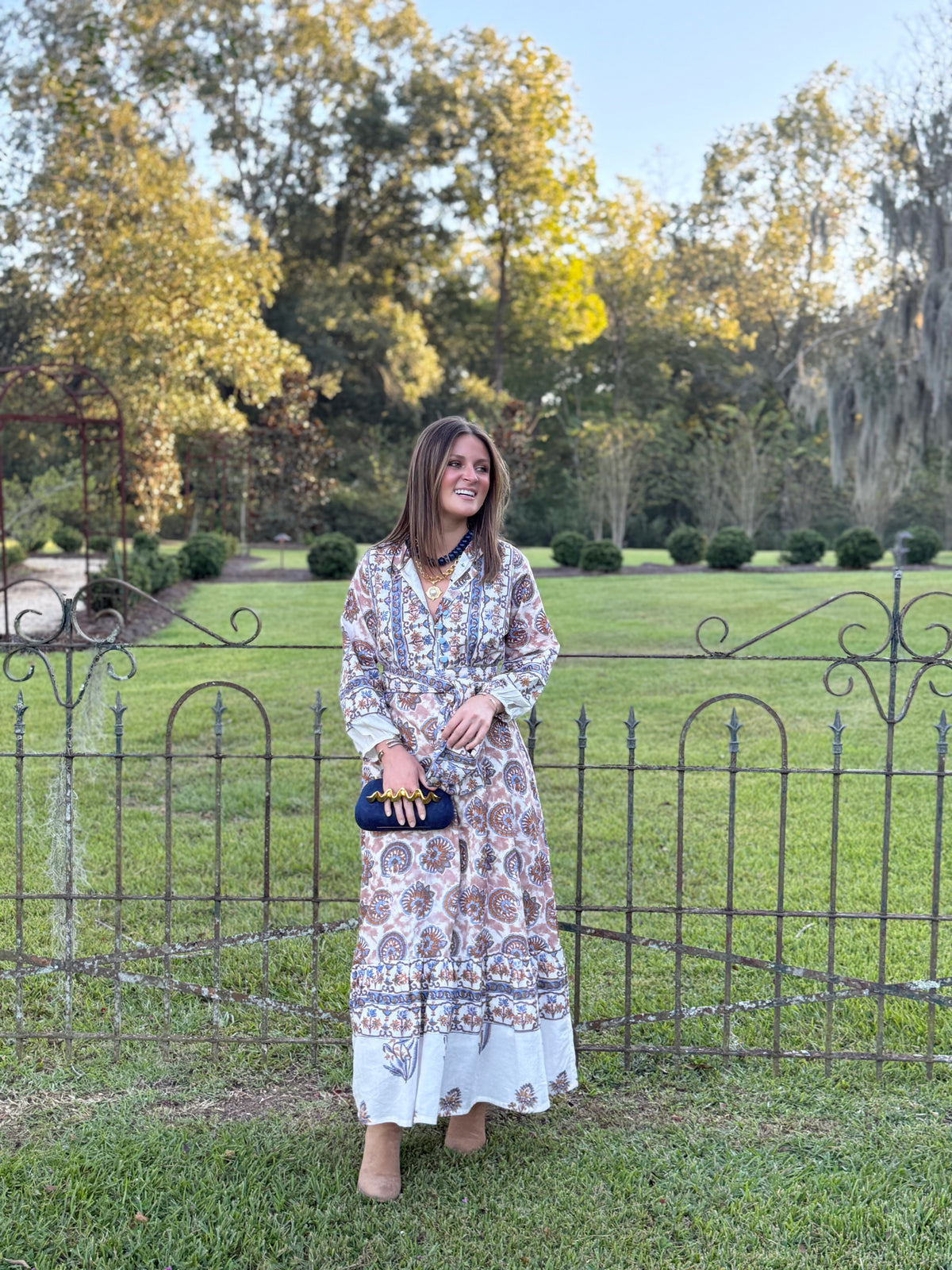 State Street Maxi in Brown & Blue Florals