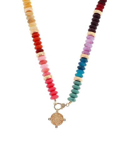 Pave Coin Gemstone Necklace- 3 Colors