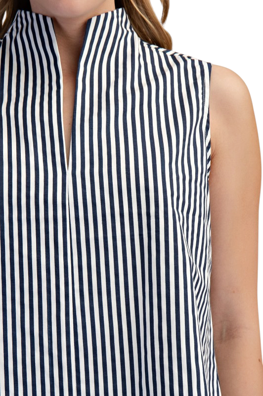 Stripe High Neck Sleevless Top- 2 Colors