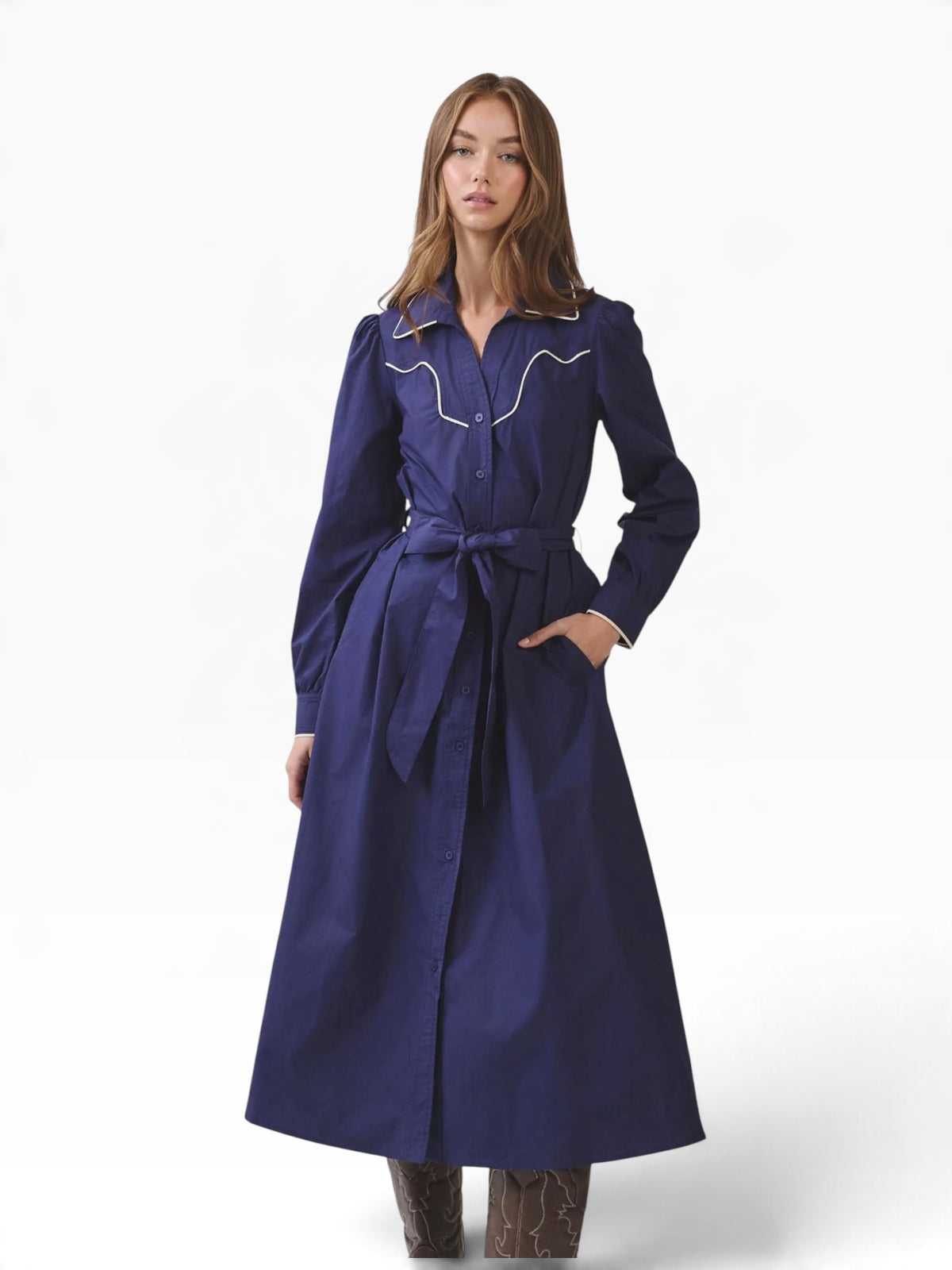 Navy Western Poplin Midi
