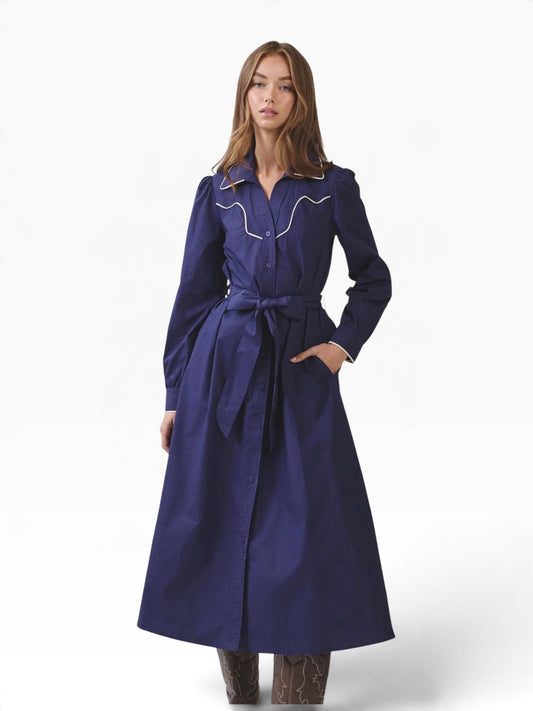 Navy Western Poplin Midi