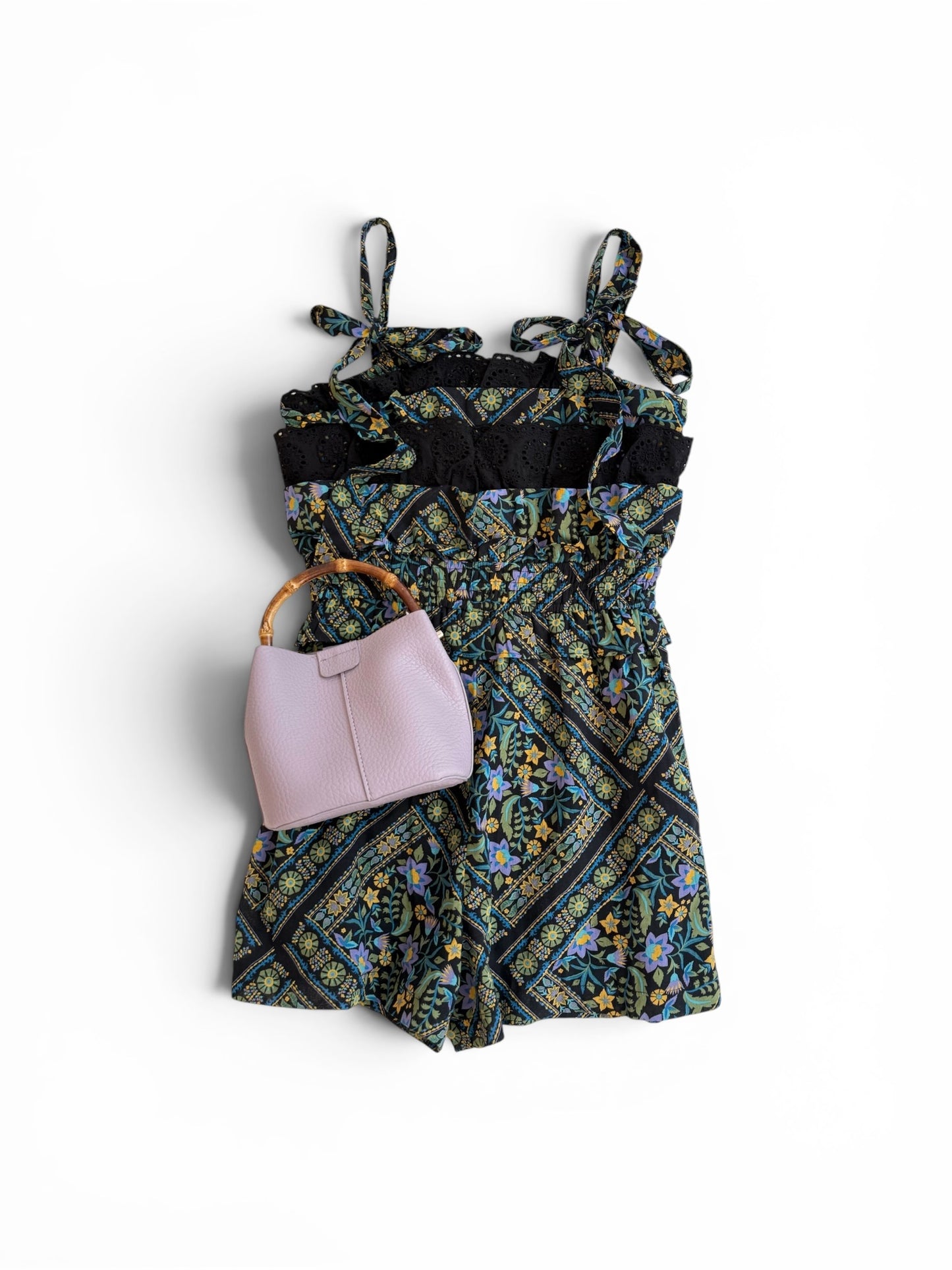 Floral & Eyelet Tie Shoulder Romper