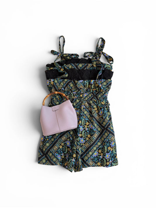Floral & Eyelet Tie Shoulder Romper
