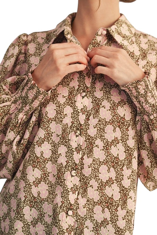 Olive & Blush Floral Top