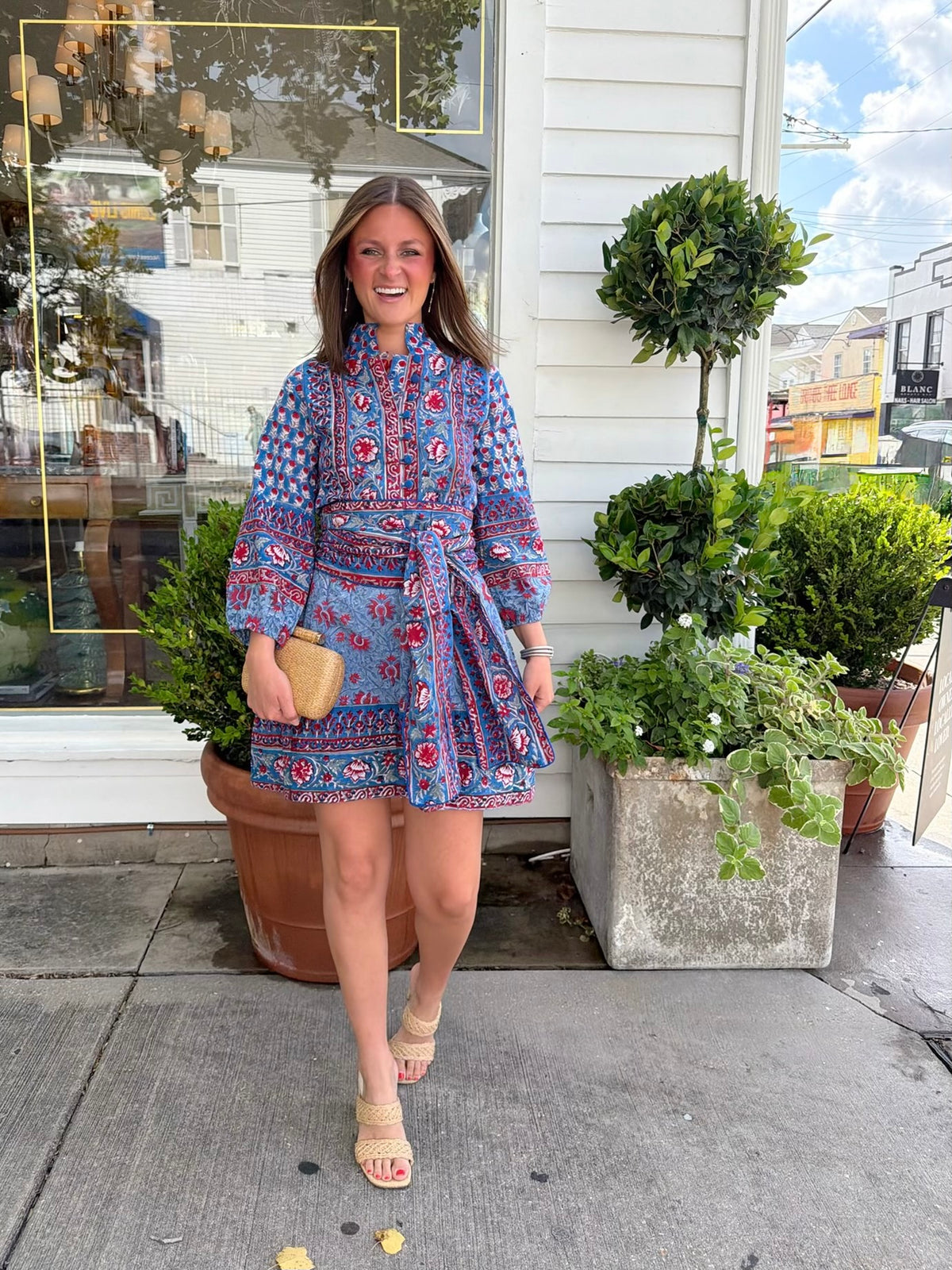 State Street Mini in Red & Blue Floral Vine