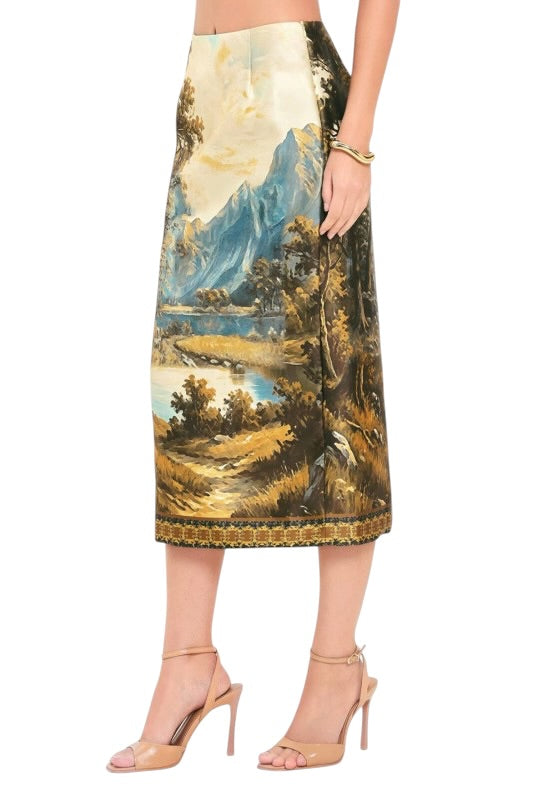 Watercolor Landscape Pencil Skirt