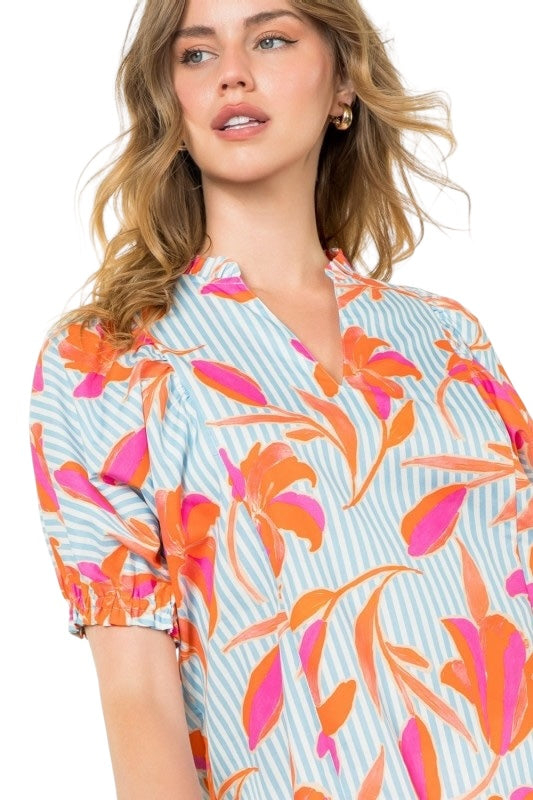 Blue Stripes Floral Top
