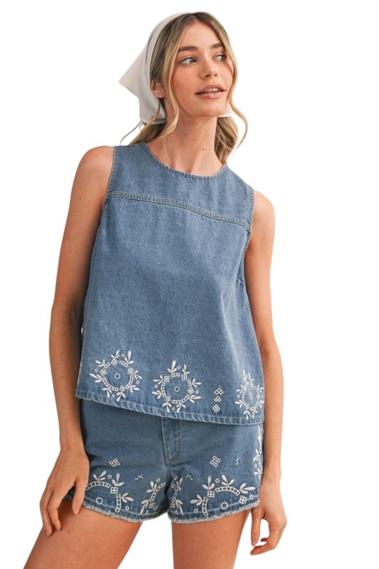 Denim Embroidered Set