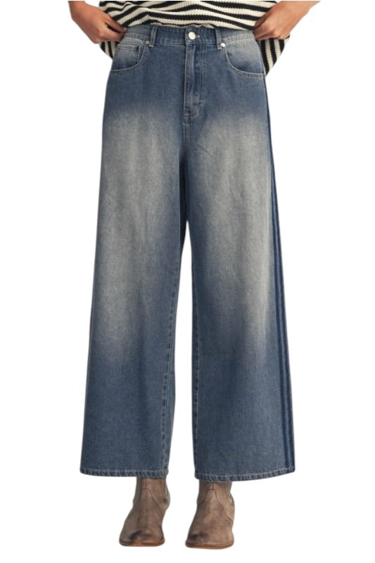 Elastic Waist Stripe Denim