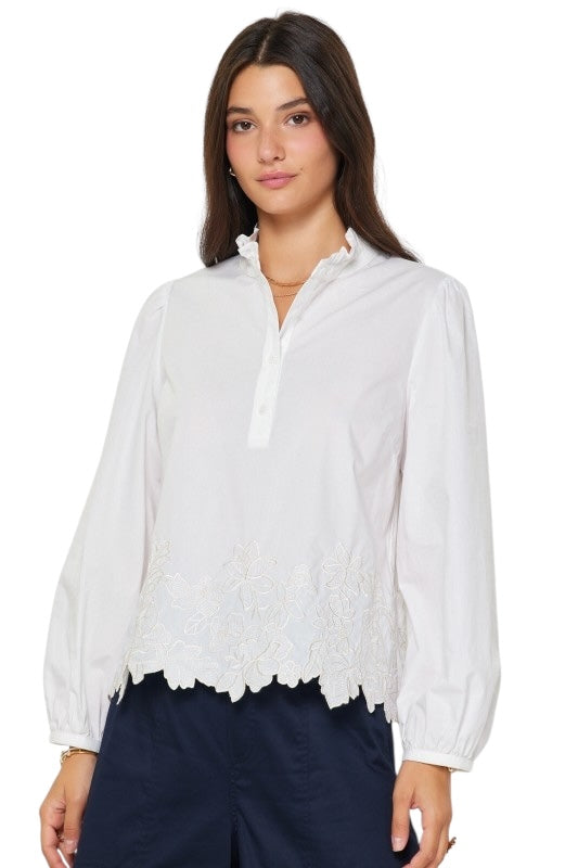 Embroidered Hem Poplin Top