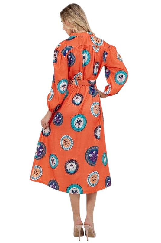 Orange Plates Midi Shirt Dress