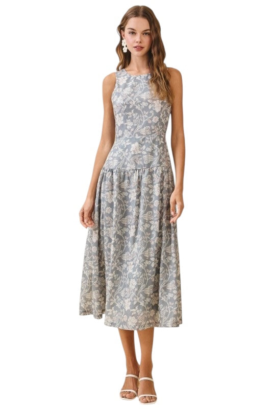 Open Tie Back Drop Waist Midi in Cornflower