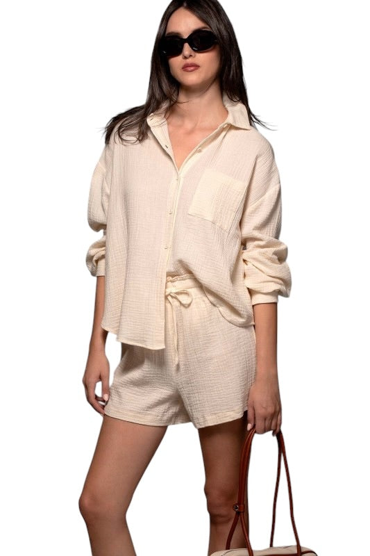 Button Front Gauze Set - 3 Colors