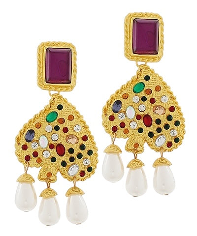 Square Post Pave & Pearl Drop Earring