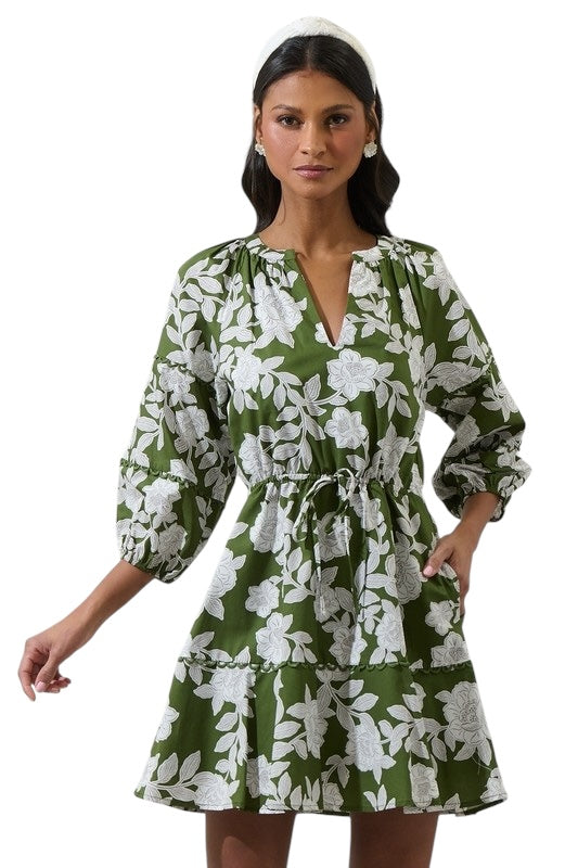 Olive Bloom Drawstring Waist Mini