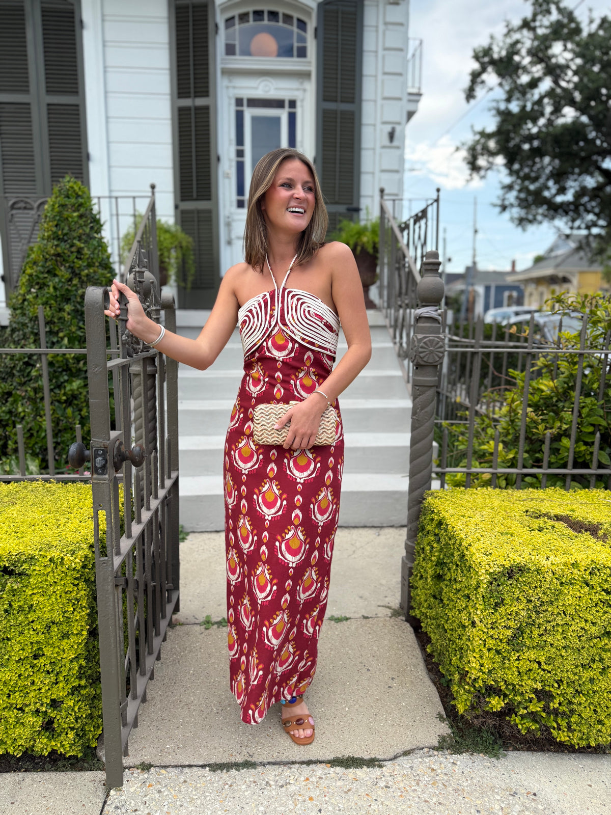 Wine Ikat Halter Midi