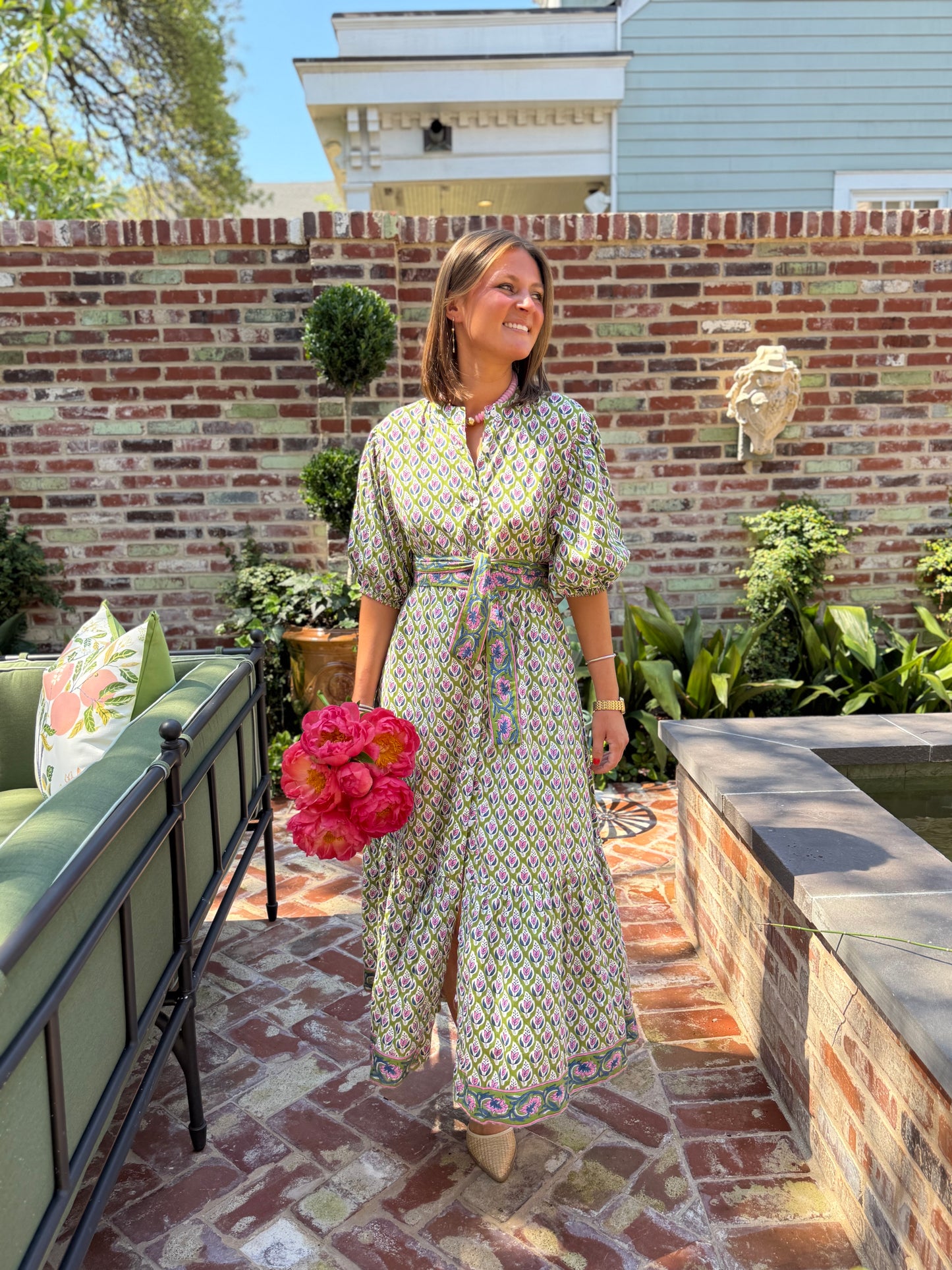 Meg Midi in Lime & Pink