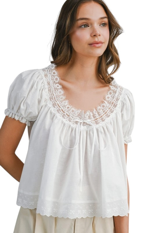 Lace & Poplin Babydoll Top