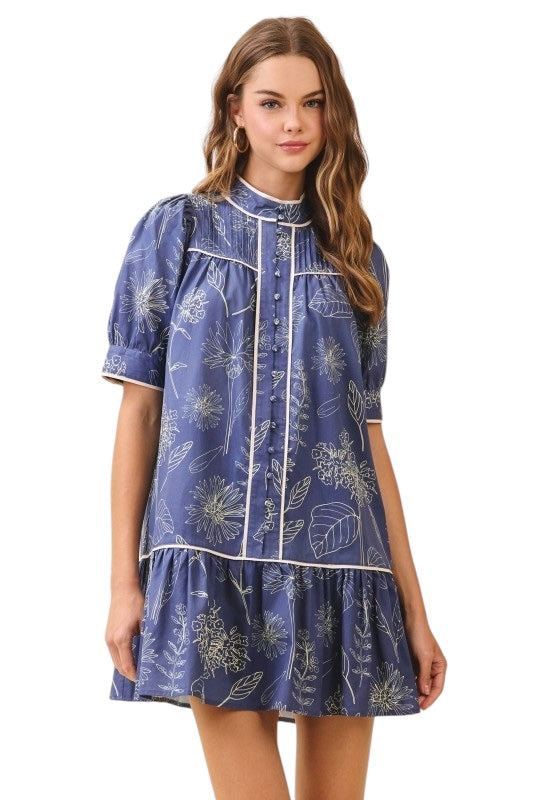 Navy Floral Sketch Mini