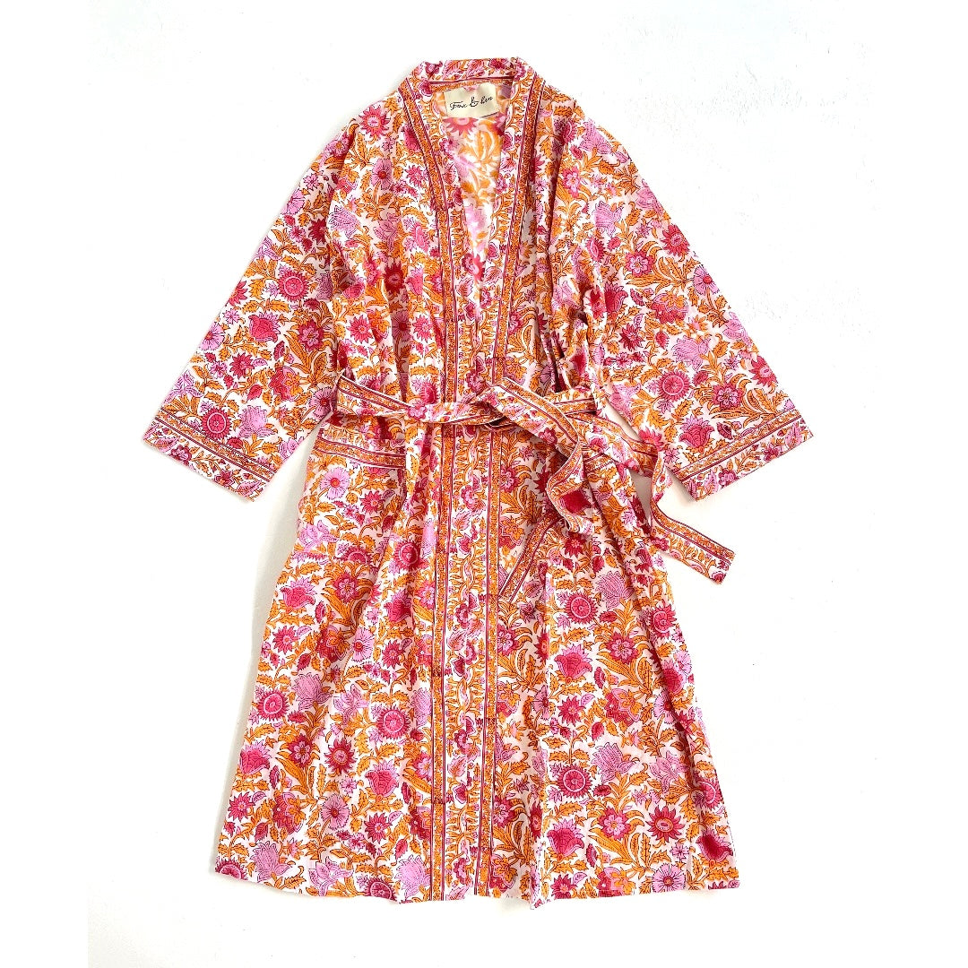 The Ada Robe in Pink & Orange Garden Bloom