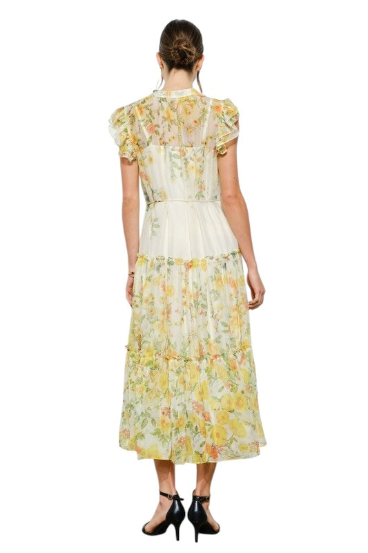 Yellow Florals Organza Midi