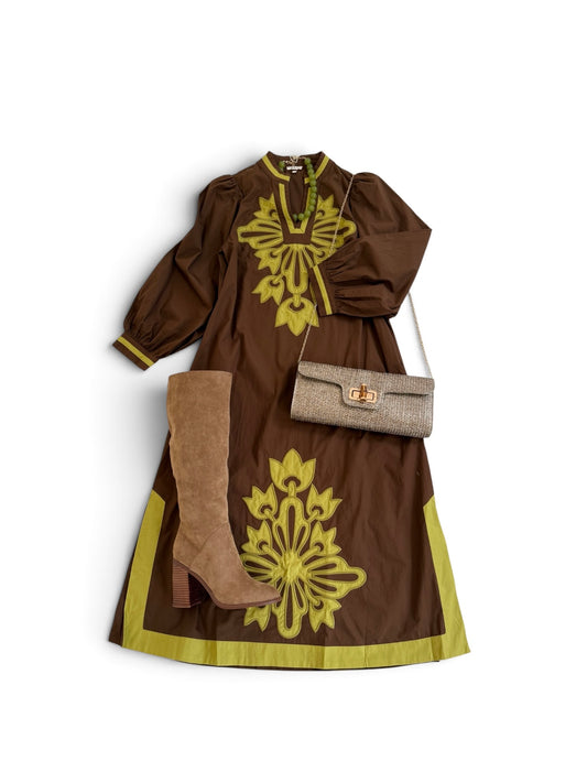 Brown & Citron Appliqué Midi
