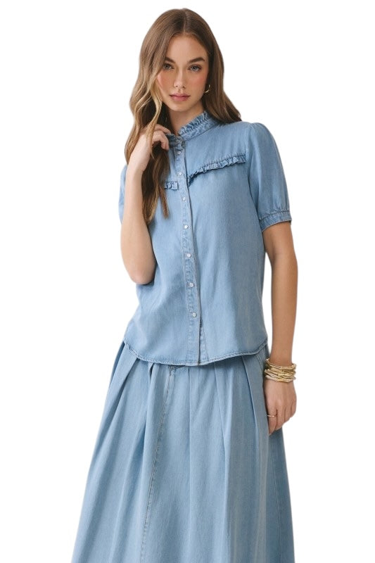 Denim Ruffle Detail Top