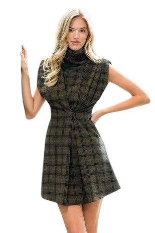 Olive Plaid High Neck Mini