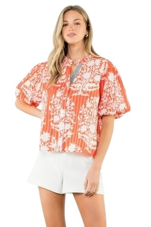 Sally Orange Stripe Blouse