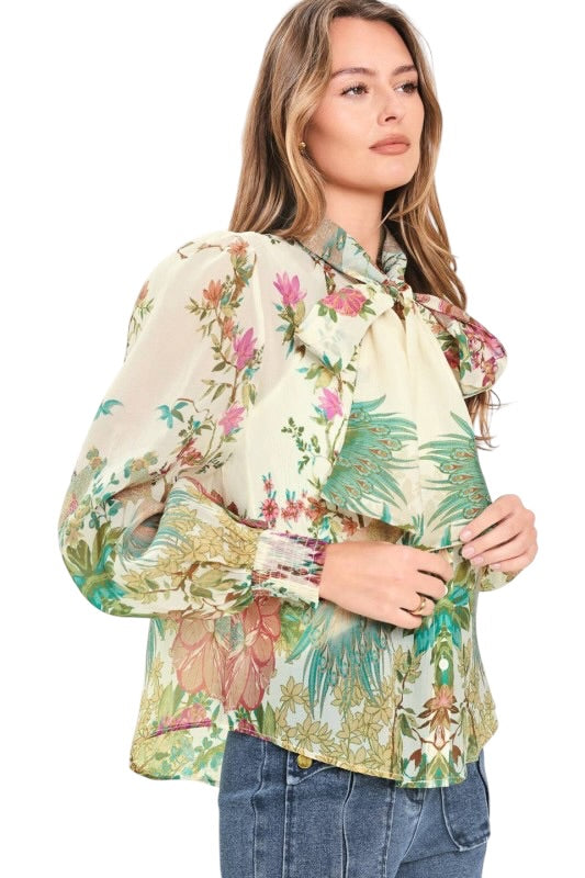 Peacock Tie Front Blouse