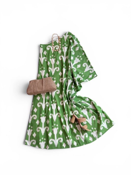 Tulip Ikat One Shoulder Caftan